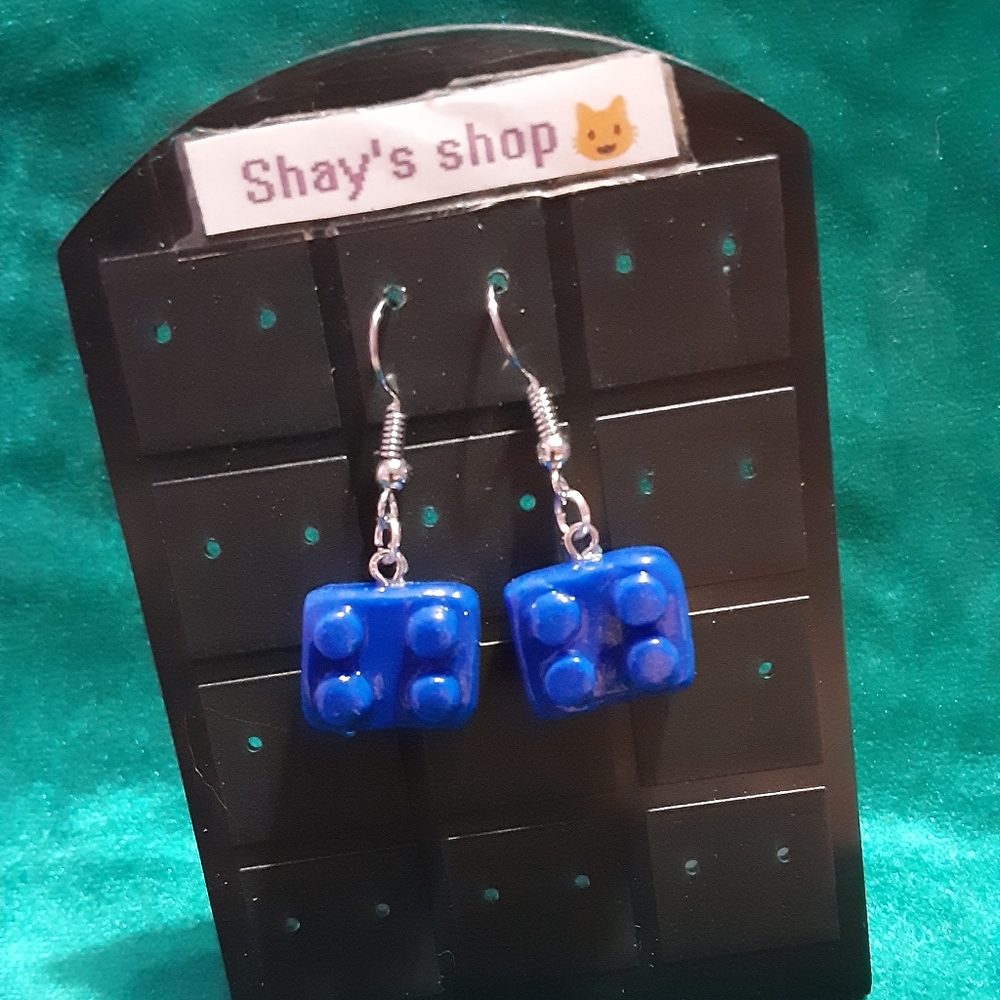 Blue lego earrings